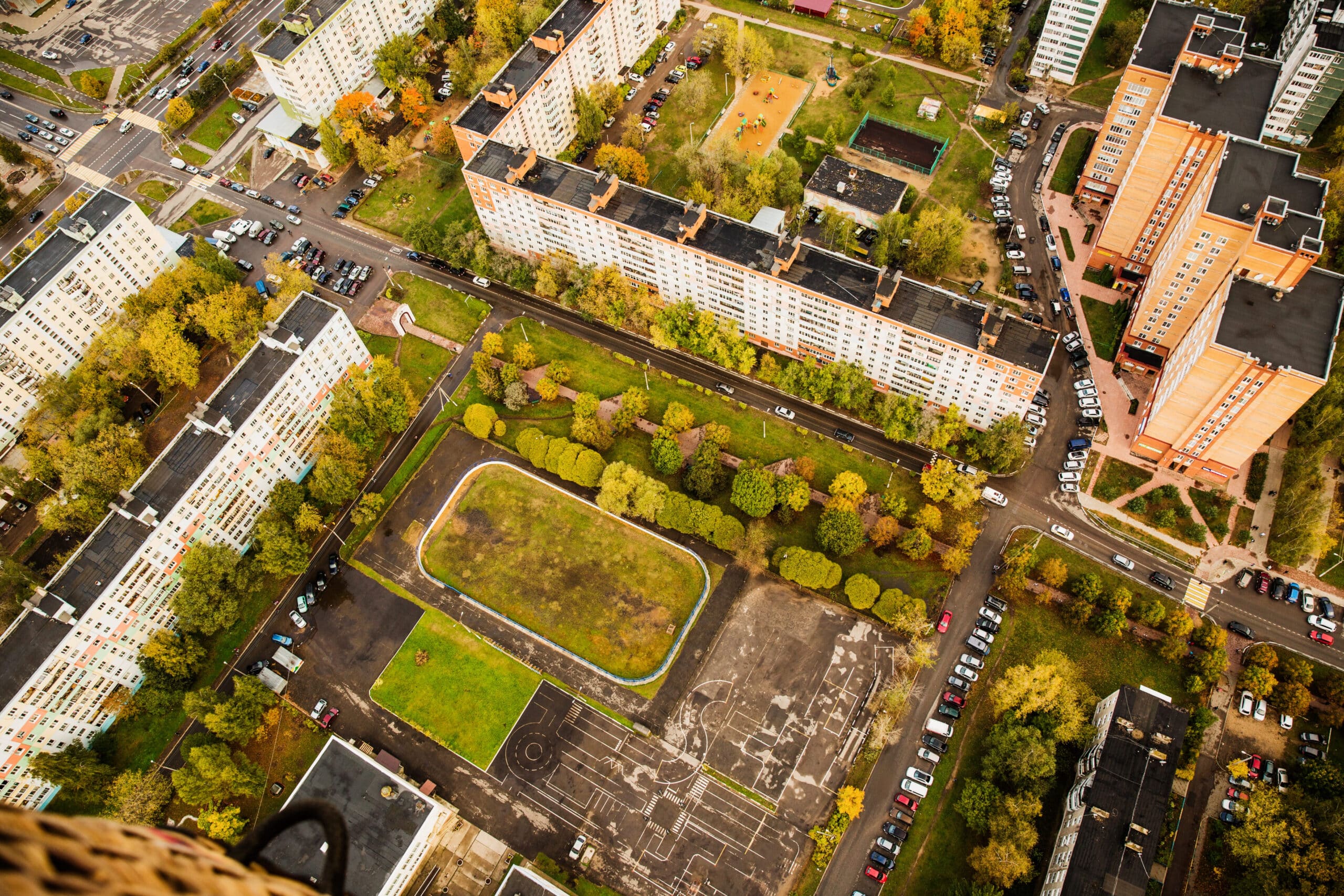 Vue aérienne zone urbaine — diagnostic territorial